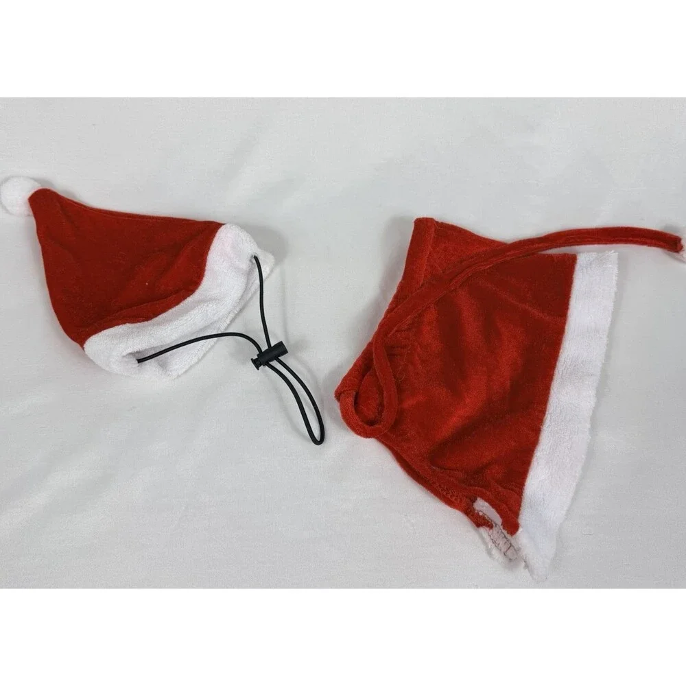 Pet Santa Christmas Red Hat and Collar Adjustable Straps with White Border